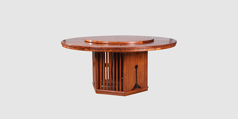保定中式餐厅装修天地圆台餐桌红木家具效果图